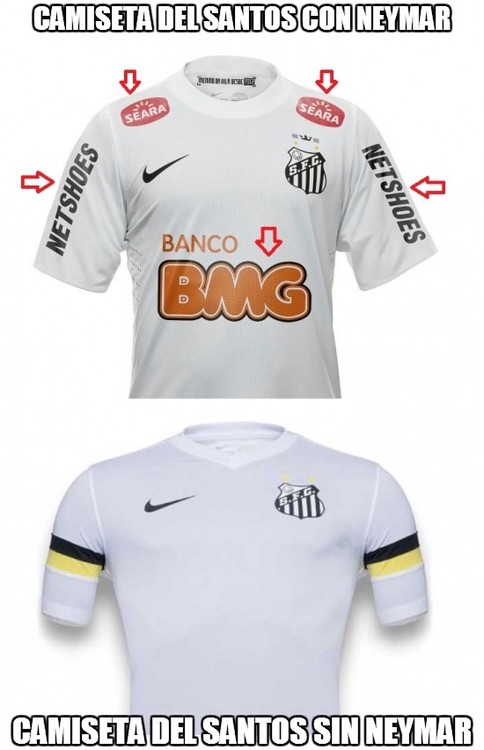 Camiseta del Santos con Neymar. Camiseta del Santos sin Neymar