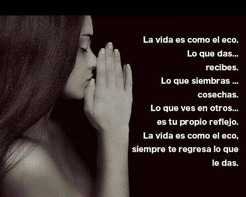 La vida es como el eco, lo que das recibes. Lo que siembrs cosechas, Lo que ves en otros es tu propio reflejo