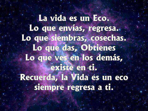 La vida es un eco, lo que envías regresa, lo que dás obtienes, lo que ves en los demás existe en tí