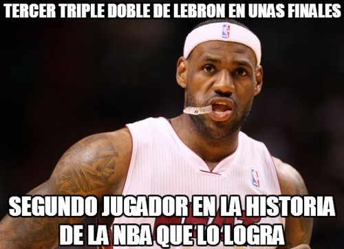 Tercer triple doble de Lebron en unas finales. Segundo jugador en la historia de la NBA que lo logra.