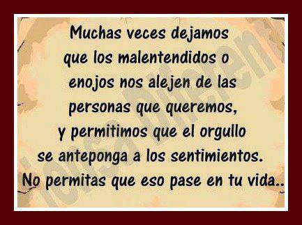 Muchas veces dejamos que los malentendidos o enojos nos alejen de las personas que queremos... No permitas que eso pase en tu vida