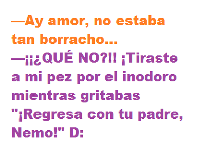 Mi amor no estaba tan borracho. Qué no. Tiraste a mi pez por el inodoro mientras gritabas...