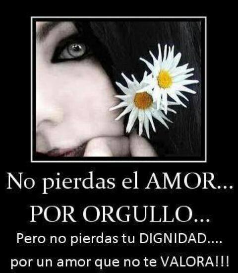 No pierdas el Amor...por Orgullo...Pero no pierdas tu Dignidad...por un amor que no te Valora.