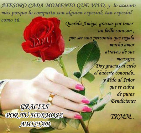 Atesoro cada momento que vivo, y lo atesoro más porque lo comparto con alguien especial; tan especial como tú. Querida amiga, gracias por tener un bello...