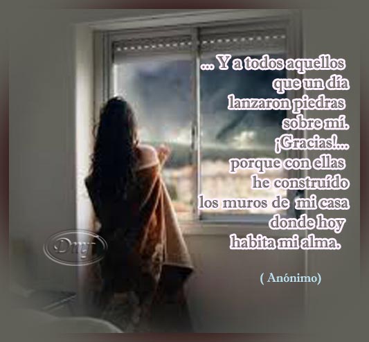 Y A Todos Aquellos que un día lanzaron piedras sobre mí. Gracias...porque con ellas he construido los muros de mi casa donde hoy habita mi alma.