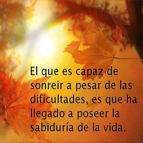 El que es capaz de sonreir a pesar de las dificultades, es que ha llegado a poseer la sabiduría de la vida.