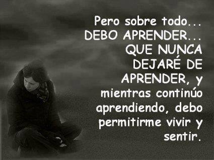 Pero sobre todo...Debo aprender...que nunca dejaré de aprender, y mientras continúo aprendiendo, debo permitirme vivir y sentir.