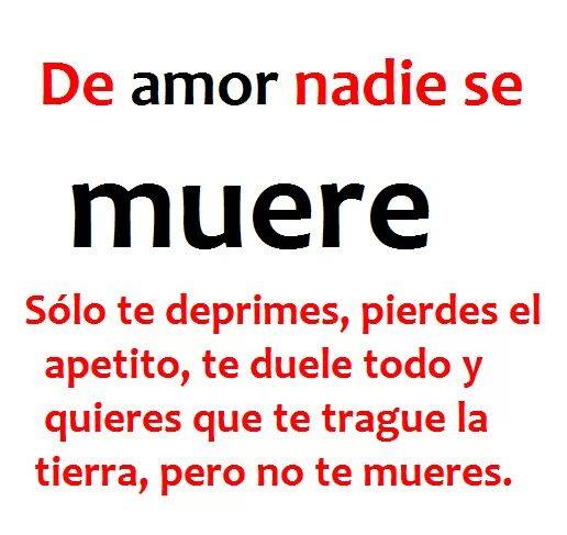 De amor nadie se muere. Sólo te deprimes, pierdes el apetito, te duele todo y quieres que te trague la tierra, pero no te mueres.