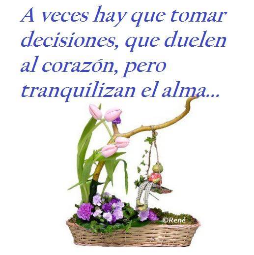 A veces hay que tomar decisiones, que duelen al corazón, pero tranquilizan el alma...
