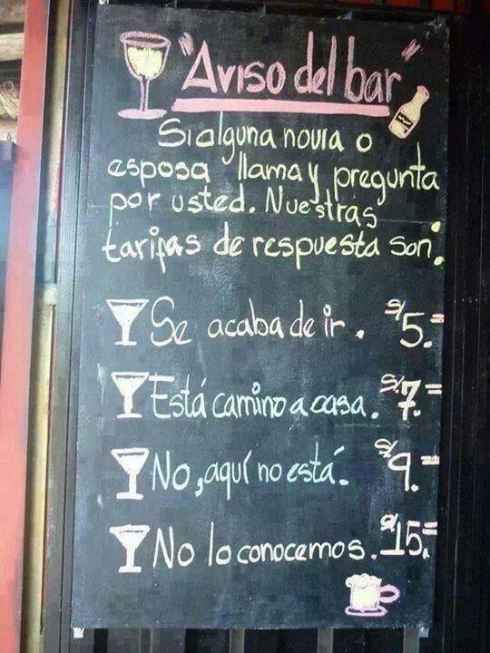 Aviso del Bar y Tarifas
