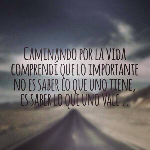 Caminando por la vida, comprendí que lo importante no es saber lo que uno tiene, es saber lo que uno vale.