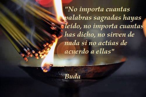 No importa cuantas palabras sagradas hayas leído, no importa cuantas has dicho, no sirven de nada si no actúas de acuerdo a ellas. Buda