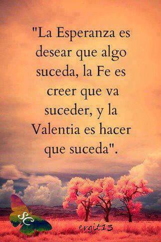 La Esperanza es desear que algo suceda, la Fé es creer que va a suceder, y la Valentía es hacer que suceda.