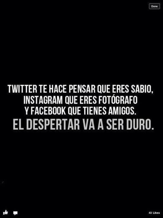 Twitter te hace pensar que eres sabio, Instagram que eres fotógrafo y Facebook que tienes amigos. El despertar va a ser duro.