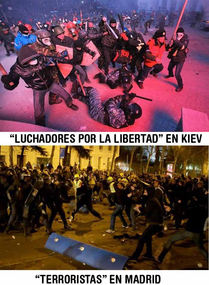 Luchadores por la libertad en Kiev. Terroristas en Madrid.