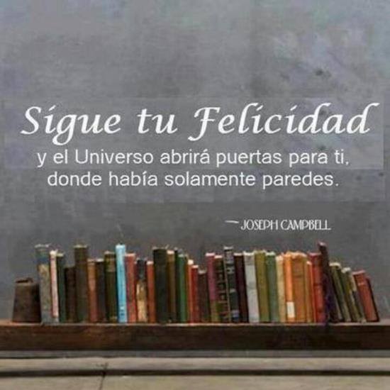 Sigue tu felicidad y el universo abrirá puertas para ti donde había solamente paredes. Joseph Campbell