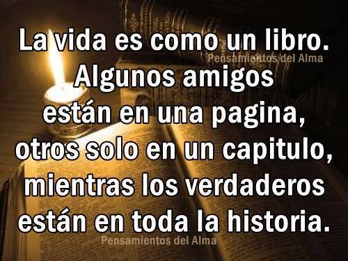 La vida es como un libro. Algunos amigos están en una página, otros solo en un capítulo, mientras los verdaderos están en toda la historia.