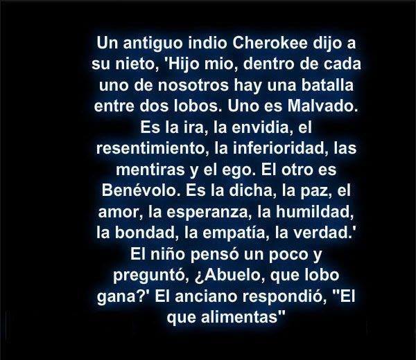 Un antiguo indio cherokee dijo a su nieto