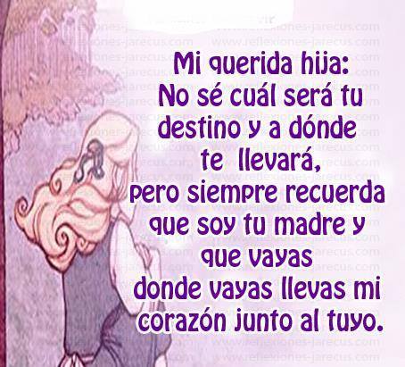 Mi querida hija: No sé cuál será tu destino y a dónde te llevará.