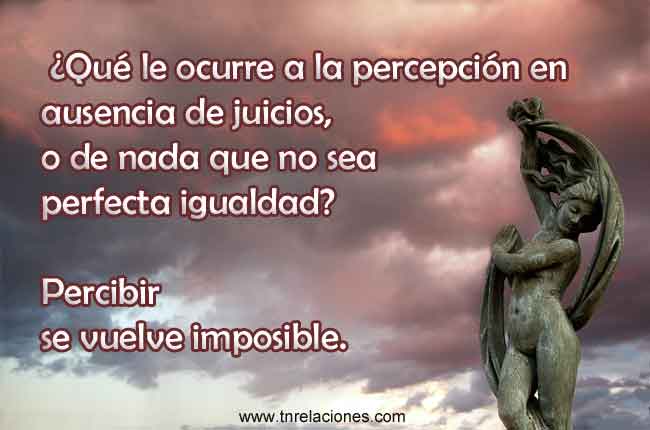 ¿Qué le ocurre a la percepción en ausencia de juicios, o de nada que no sea perfecta igualdad? Percibir se vuelve imposible.